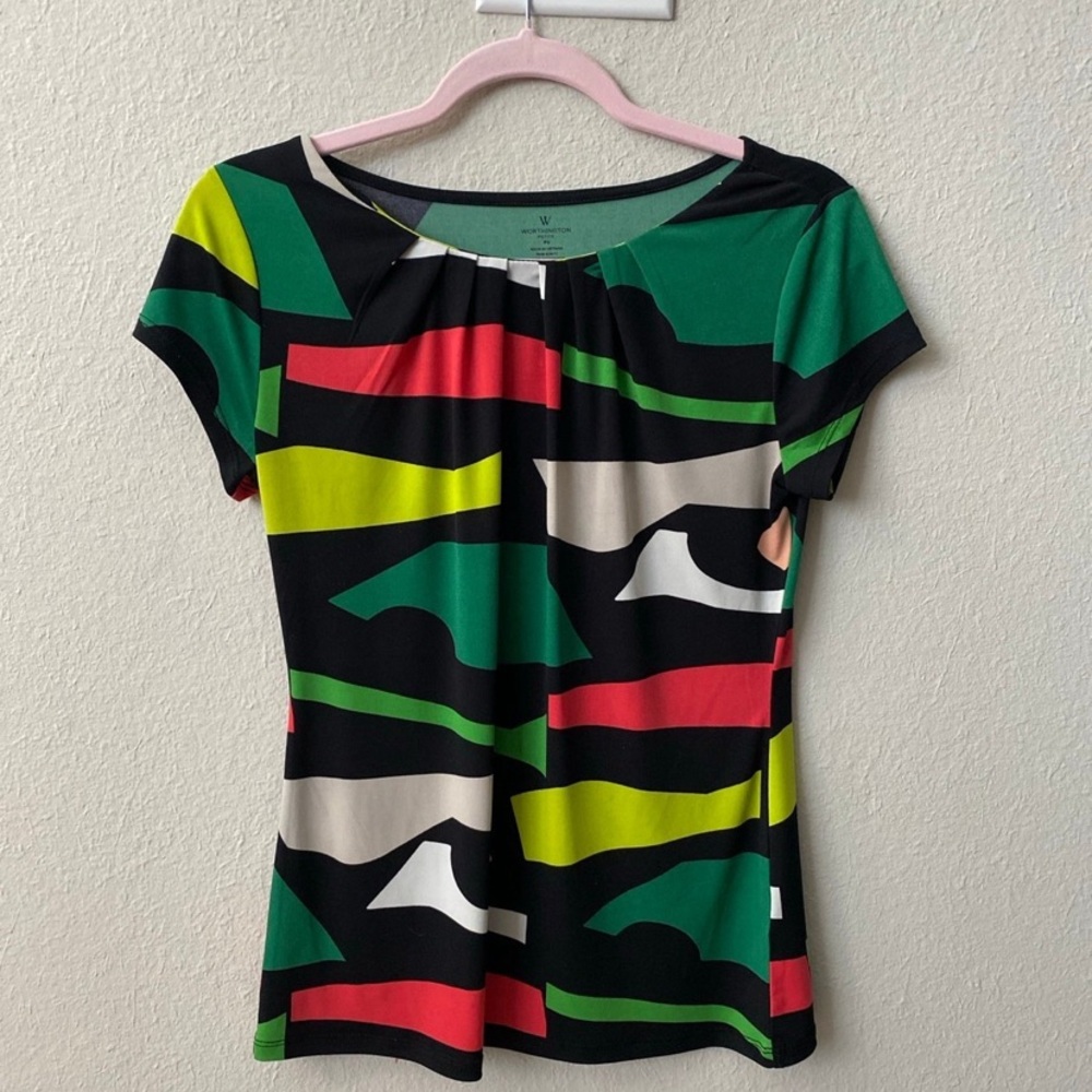 Multicolored Worthington Short Sleeve Blouse Petite Small